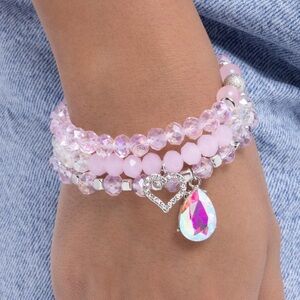 NWT Pink Beaded Bracelet w/ Heart & Teardrop Charms(Last One)